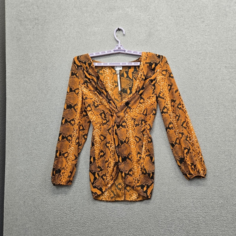 ASOS Women Blouse US 4 Yellow Animal Print‎ V-Neck Pullover Long Sleeve Stretch